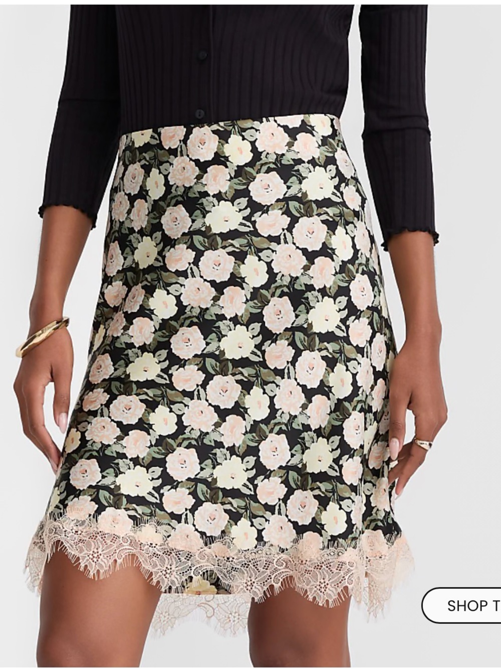 Women’s Floral Lace Trim Satin Mini Skirt